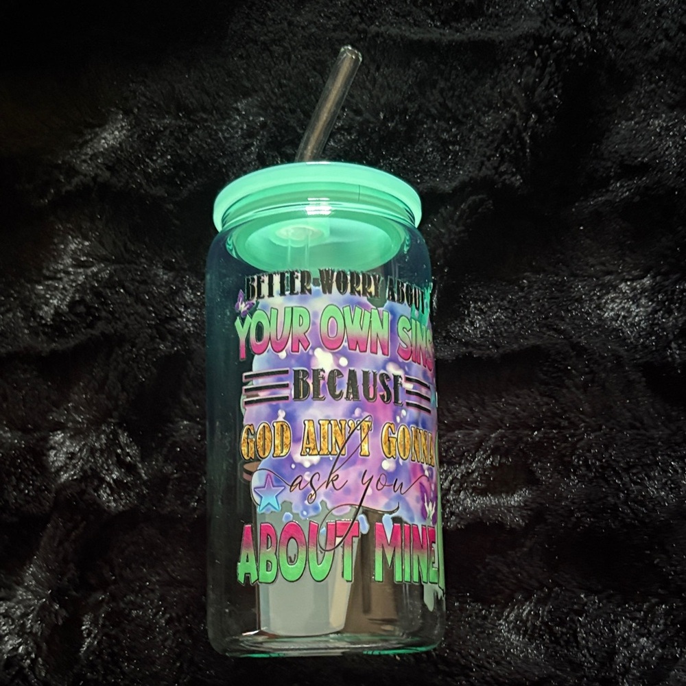 Colorful Quote Glass Tumbler with Straw